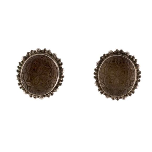 Stephen Dweck Designer Sterling Carved Smoky Quartz Oval Clip-On Floral Earrings - Picture 2 of 12